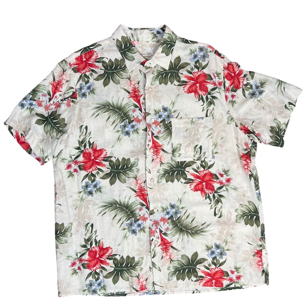 Tasso‎ Elba Island Mens XL Silk Linen Tropical Hibiscus Hawaiian Shirt S Resort